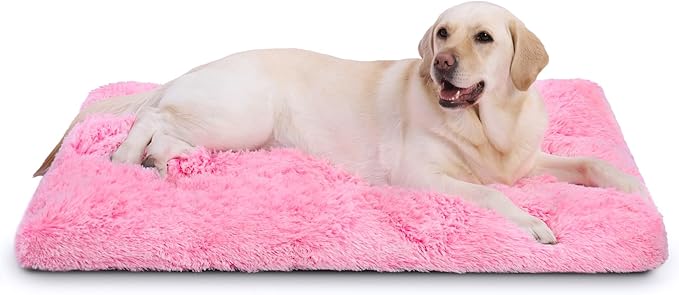 Vonabem XL Dog Bed Large Crate Pad, Washable Pink Pet Beds, Deluxe Plush Soft Crate Bed 42 inch, Dog Mats for Sleeping, Anti-Slip Kennel Pad 41 * 27 inch