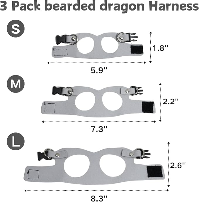 3 Pack Bearded Dragon Harness and Leash Set - Adjustable Soft Leather Lizard Harness with Retractable Leash Small Animal Traction Rope Walking Vest Accessories for Reptile Squirrel Rat (Grey)