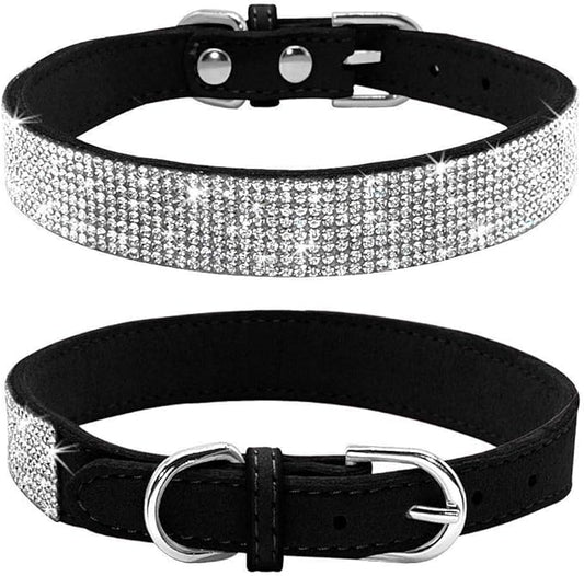 Cute Dog Collar with Bling Rhinestone, Fancy Crystal Diamond Glitter Pretty Jewel Soft Cat Collars for Small Medium Large Breed Dogs Girl Female Pet Puppy Kitten Terrier (M, Black)