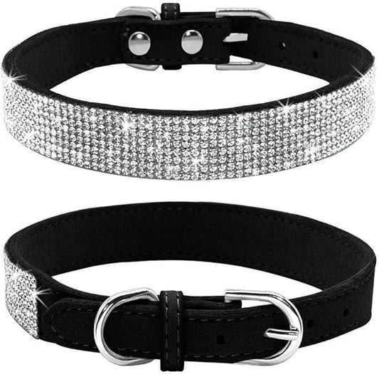 Cute Dog Collar with Bling Rhinestone, Fancy Crystal Diamond Glitter Pretty Jewel Soft Cat Collars for Small Medium Large Breed Dogs Girl Female Pet Puppy Kitten Terrier (L, Black)
