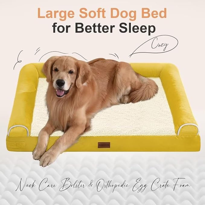 Large Dog Bed Orthopedic Washable: Beds Bolster XL Bed Medium Large Dogs Egg Crate Foam Couch Sofa Waterproof with Removable Cover - Ginger