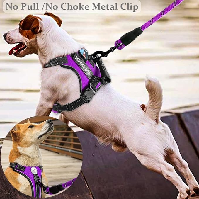 Cymiler Service Dog Vest,No-Pull Dog Harness and Leash Set,Adjustable Oxford Reflective Service Dog Vest Harness with Handle for Outdoor Walking Training,Easy Control for Small Medium Large Dogs