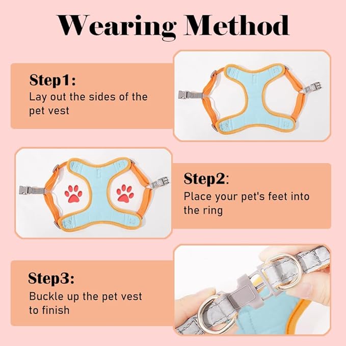 Cat Harness and Leash Escape Proof Adjustable Cat Leash Breathable Cat Vest Harness with Reflective Strips for Small Kitten Puppy Rabbit Orange and Blue (XL)