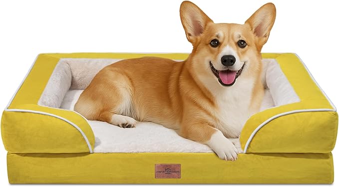 Comfort Expression Medium Dog Beds Waterproof Orthopedic Foam Dog Sofa Beds for Medium Large Dogs Comfy Pet Bed with Washable Removable Cover & Non-Slip Bottom(Medium,Spicy Mustard)