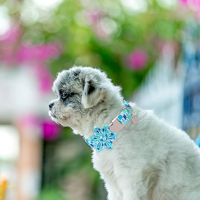 Dog Collar with Flower, Comfortable Cotton Summer Dog Flower Collar, Durable Metal Buckle Cute Pet Collar for Large Girl Boy Dog, L