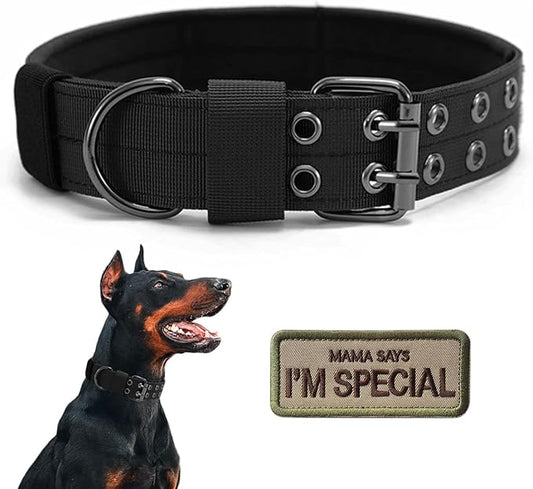 Tactical Dog Collar Military Adjustable Dog Collars Soft Nylon K9 Training Collar with Patch Heavy Duty Metal Buckle Collars for Medium Large Dogs (Black, XL)