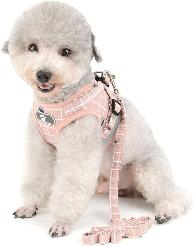 Zunea No Pull Small Dog Harness and Leash Set Adjustable Reflective Step-in Chihuahua Vest Harnesses Mesh Padded Plaid Escape Proof Walking Puppy Jacket for Boy Girl Pet Dogs Cats Pink S