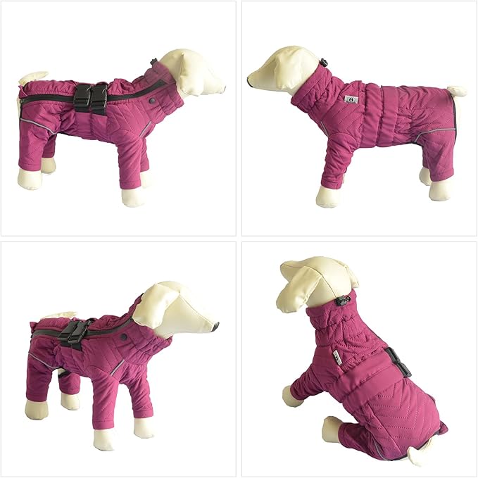 Warm Double Layers Dog Vest - 4 Legs Covered Windproof Waterproof Reflective Coat for Small Medium Large Dogs - Outdoor Skating Costume - Purple M