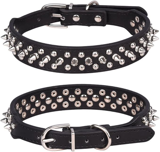 Spiked Dog Collar, Mushrooms Rivet Spike Anti-Bite Studded Protective Pet Neck Pu Leather Puppy Collars for XXS XS Small Medium Large Boy Dogs Male Cats Goat, Black S