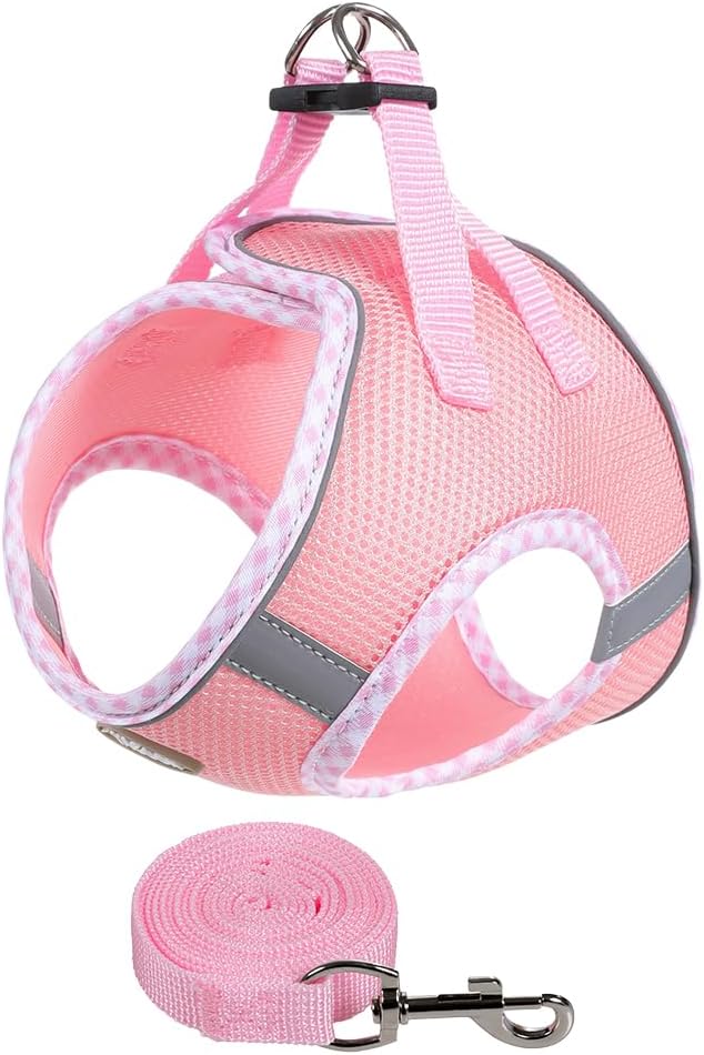 L Size Pink Dog Harness and Leash Set, Breathable Mesh Dog Vest, No-Pull Adjustable Chest Harness with Reflective Strips, Soft and Secure Pet Walking Harness for Medium Dogs, Daily Use