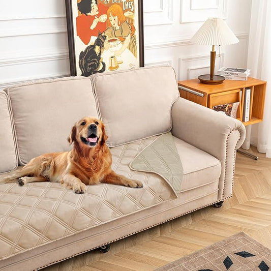 fuguitex Waterproof Dog Blanket Reversible for Small Dogs Resistant Leakproof Washable Couch Cushion Bed Protector Cover for Indoor Furniture Pet Friendly(30"*90",Beige+Khaki