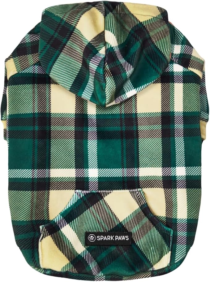 Spark Paws Dog Hoodie - Premium Quality, Buttery Soft, Superior Comfort and Fit, Calming Fleece Interior, Suitable for All Breeds - Green Plaid - M