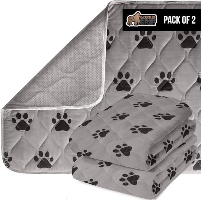GORILLA GRIP Washable Puppy Pads, Slip Resistant Dog Crate Mat, Waterproof Cloth Pee Pad for Training Puppies in Playpen, Reusable Pet Incontinence Blanket, Protects Sofa, Furniture, 14x10 Pack of 2