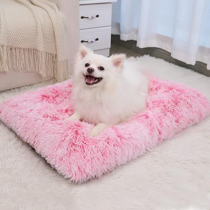 Vonabem Small Dog Crate Pad, Pink Washable Puppy Bed, Plush Soft 24 inch, Anti Slip Kennel Mat