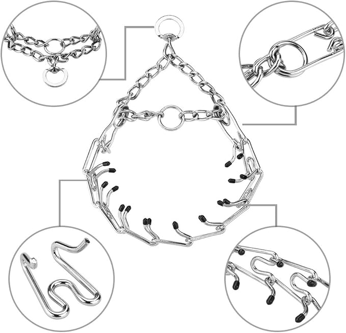 Prong Collars for Dogs, No Pull Dog Collar, Dog Training Collar for Large Medium Small Dogs, Stainless Steel Adjustable with Comfort Rubber Tips (Small, 2.5mm, 15.6-Inch)