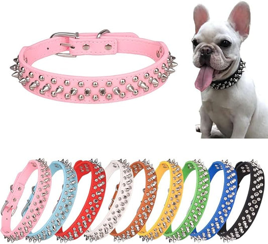 Spiked Dog Collar Soft Pu Leather Mushrooms Rivet Spike Studded Puppy Adjustable Cat Collars Pink XXL