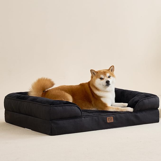 EHEYCIGA Orthopedic Dog Bed for Small Dogs, Waterproof Memory Foam Small Dog Beds with Sides, Non-Slip Bottom and Egg-Crate Foam Medium Pet Couch Bed with Washable Removable Cover, Black