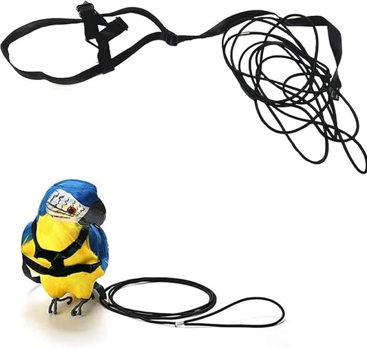 ASOCEA Adjustable Birds Harness and Leash Parrot Harness Leash Anti-Bite Bird Nylon Rope Outdoor Flying Training Rope for Small Birds Weighing 110-190 Grams (Black)