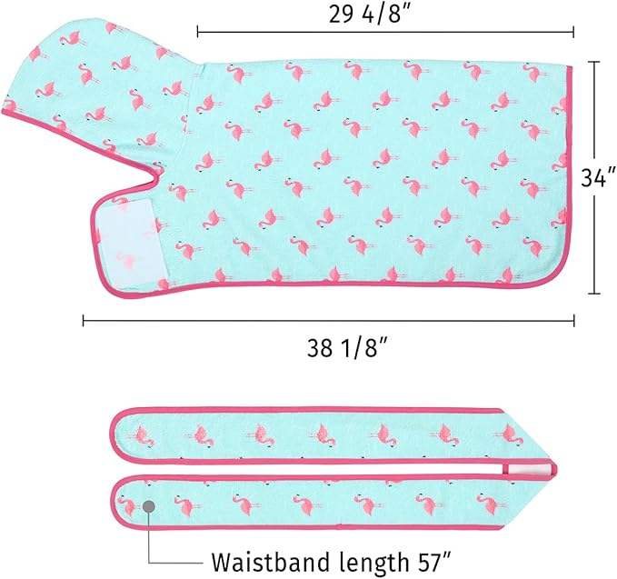 HDE Dog Bathrobe Super Absorbent Quick Drying Towel with Hood for All Dog Breeds Sizes S-XXL - Flamingos - XXL