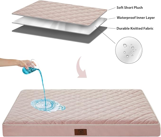 WNPETHOME Orthopedic Dog Bed - Extra Large Waterproof with Removable Cover & Anti-Slip Bottom, Egg Crate Foam Mat, Multi-Needle Quilting XL Dog Crate Bed