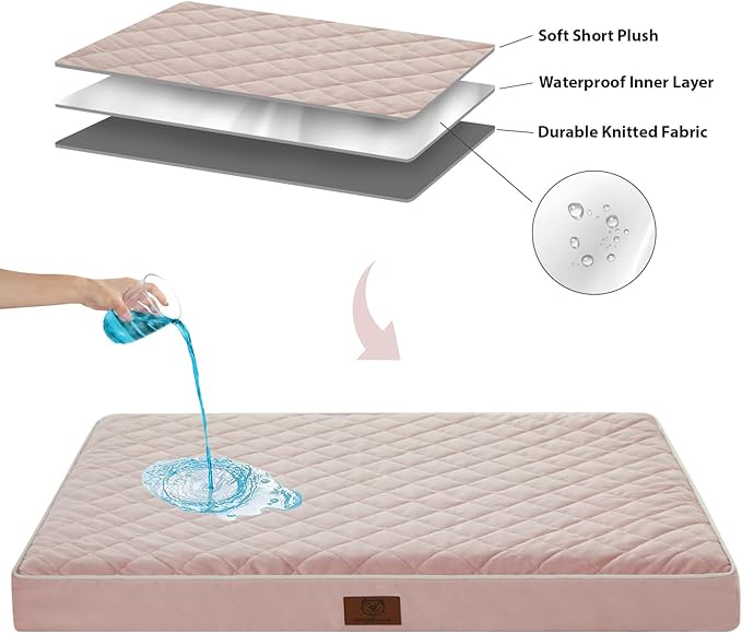 WNPETHOME Orthopedic Dog Bed for Large Dogs - Waterproof, Washable Cover & Anti-Slip Base, Egg Crate Foam Mat, Multi-Needle Quilting XL Crate Bed