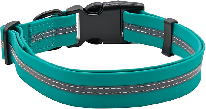NIMBLE Dog Collar Waterproof Pet Collars Anti-Odor Durable Adjustable PVC & Polyester Soft with Reflective Cloth Stripe Basic Dog Collars S/M/L Sizes (Small (9.45”-14.17”inches), Emerald Green)