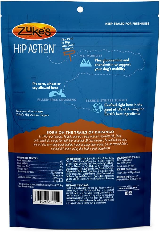 Zuke’s Hip Action, Hip And Joint Support, Soft And Chewy Natural Dog Treats , Peanut Butter And Oats Recipe - 16.0 OZ Bag