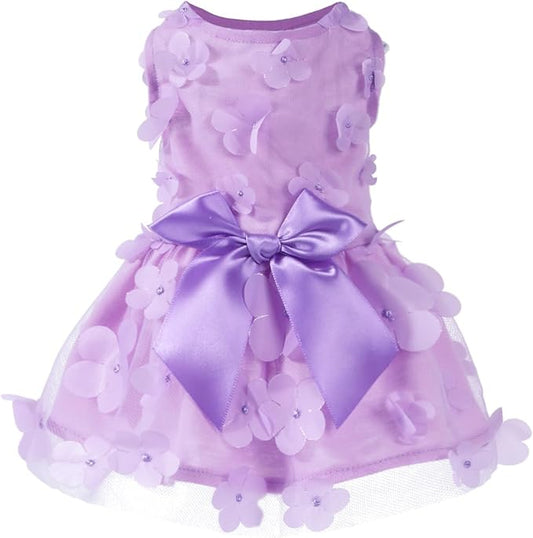 Laifug Dog Dress Puppy Print Princess Dog Dress Cute Party Wear (Purple, S)