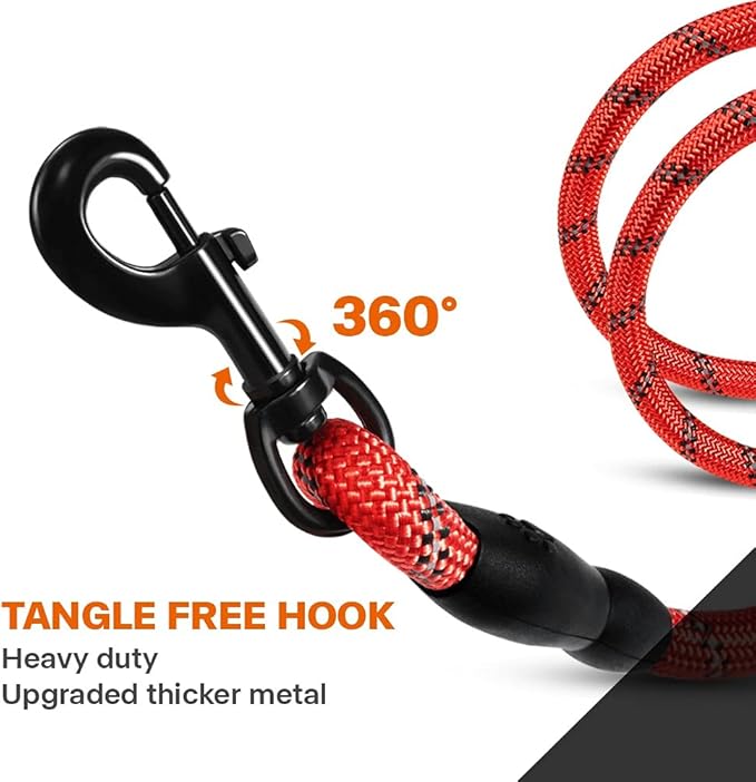 Taglory Rope Dog Leash 6 FT with Comfortable Padded Handle, Highly Reflective Threads Leash for Small Dogs, 3/8 inch, Red