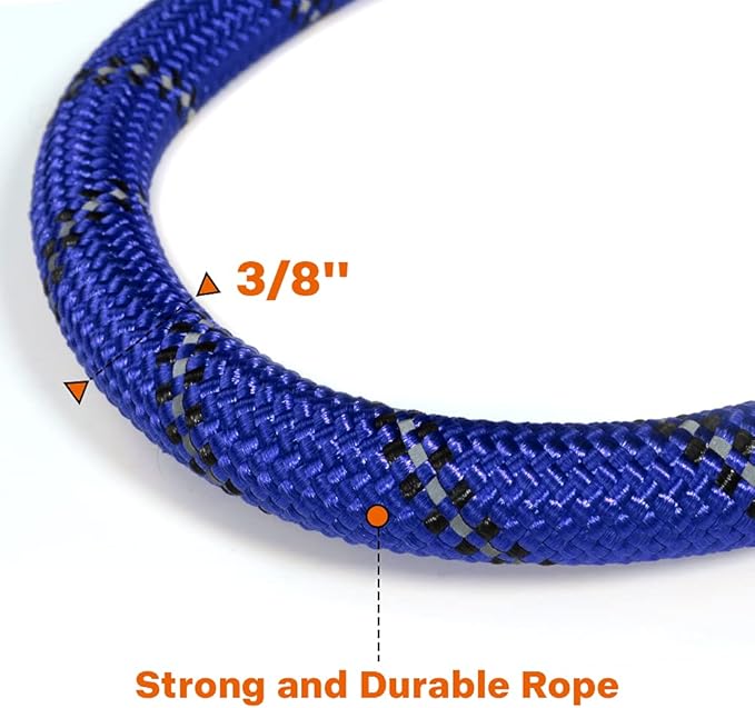 Taglory Rope Dog Leash 4 FT with Comfortable Padded Handle, Highly Reflective Threads Leash for Small Dogs, 3/8 inch, Navyblue