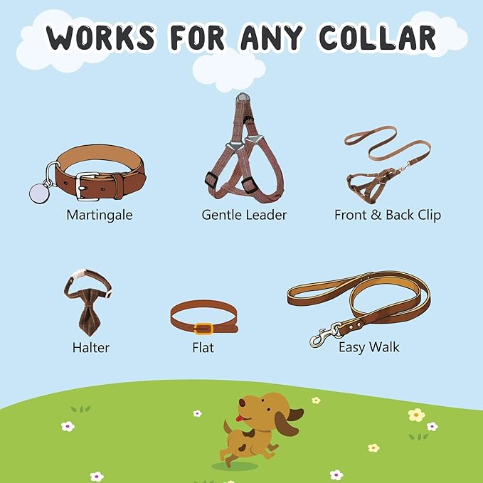 YUEPET Dog Safety Collar Clips 2 Pack Adjustable Prong Backup Clips Reflective Double Ended Backup Clasp Leash Connector for Dog Harness to Collar Safety Clip(Grey+Black)
