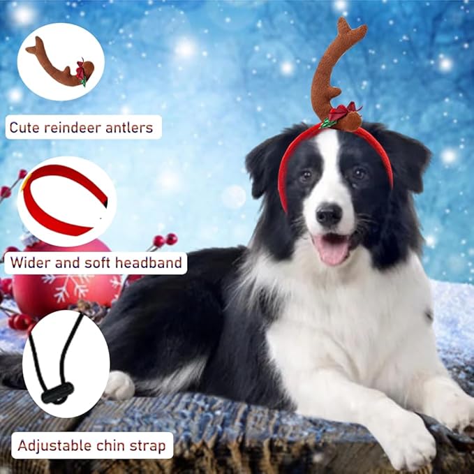 ANIAC Dog Antlers Headband Christmas Dog Outfit for Small Medium Large Dog Reindeer Costumes Pet Elk Head Accessories for Christmas Halloween (Brown, Large)