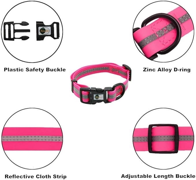NIMBLE Dog Collar Waterproof Pet Collars Anti-Odor Durable Adjustable PVC & Polyester Soft with Reflective Cloth Stripe Basic Dog Collars S/M/L Sizes (Small (9.45”-14.17”inches), Pink)