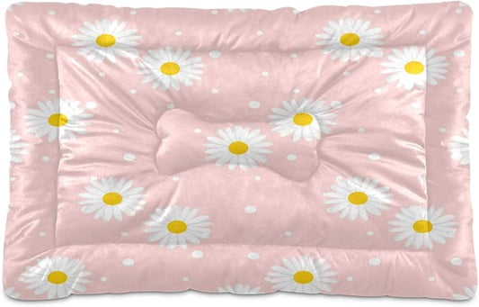 Pink Daisy Dog and Cat Bed, Rectangle Comfortable Pet Bed, Ultra Soft Calming for Small Medium Large Dogs, 36" x 24"