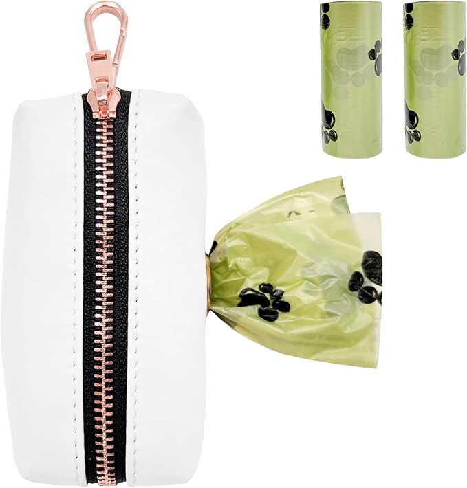 Soft Leather Dog Collar and Leash (6.6') Set - Stylish Rose Gold Heavy Duty Metal Buckle, 4 Adjustable Lengths Leash for Small Medium Large Dogs - Comfortable & Easy to Clean White Poop Bag Holder