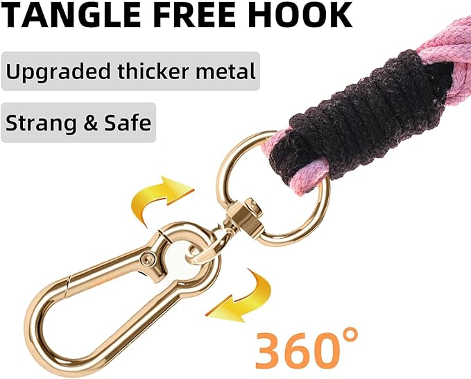 Handmade 5ft Braided Cotton Dog Leash with Unique Floral Handle, Durable and Stylish, Ideal for Small to Large Dogs, Black & Pink Color