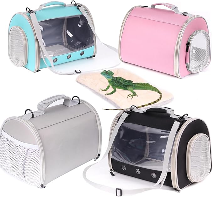 Bearded Dragon Travel Carrier with Security Printing Harness Leash Set,Lizard Carrier Cage,Guinea Pig Carrier for 2,Reptile Travel Carrier for Leopard Gecko Desert Iguana Crested Geckos