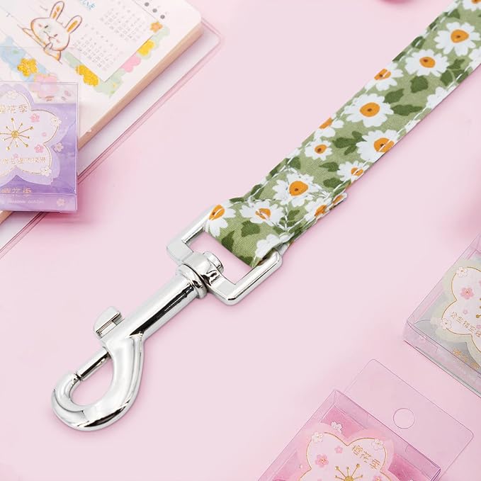 Tunkoo Dog Leash Floral with Soft Comfy Cotton Handle,Girl Pet for Small Medium Large Dogs Cats Daily Walking(Green Flowers,L)