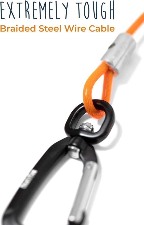 Mighty Paw Dog Leash - Anti Biting Pets Leashes - Chew Proof Metal Cable - Ideal for Large Dogs and Teething Puppies - Braided Cord with Padded Handle - Six Foot - Orange