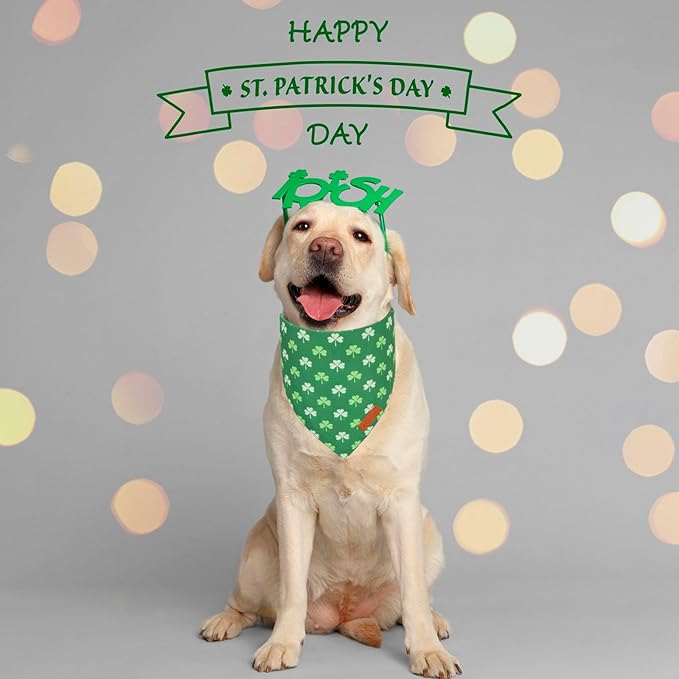 PTDECOR St.Patrick's Day Dog Bandana,Green Shamrock Reversible Holiday Dog Scarf, Multi Size, Triangle Irish Bandanas for Large and Extra Large Pets (X-Large)