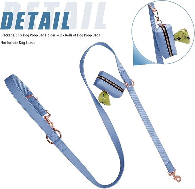 Soft Leather Dog Collar and Leash (6.6') Set - Stylish Rose Gold Heavy Duty Metal Buckle, 4 Adjustable Lengths Leash for Small Medium Large Dogs, Comfortable & Easy to Clean bluepurple Poop Bag Holder