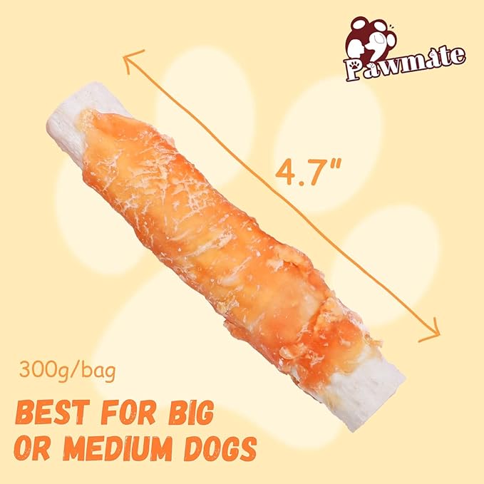 Chicken Wrapped Sweet Potato Rawhide Dog Treats, Big Stick Long Lasting Large Dogs, Dog Chew Training Snacks for Medium Large Breed 6-7 Counts 10.58 oz