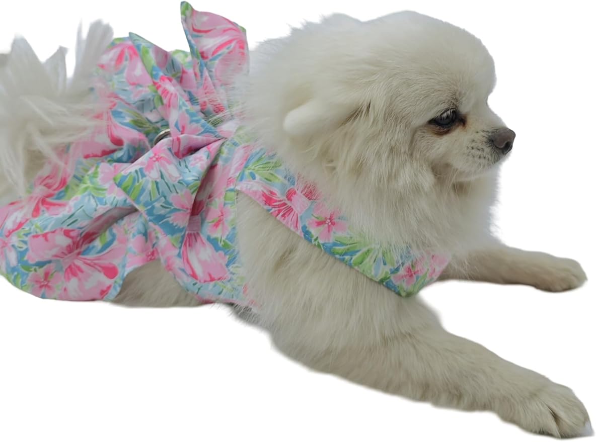 Dog Dress Bow Tie Harness Leash Set Harness Dress for Small Dogs Cute Dog Pet Girl Puppy Summer Clothes for Female Bunny Clothes Yorkie Chihuahua Training Walking (X-Small, PawtyTime)