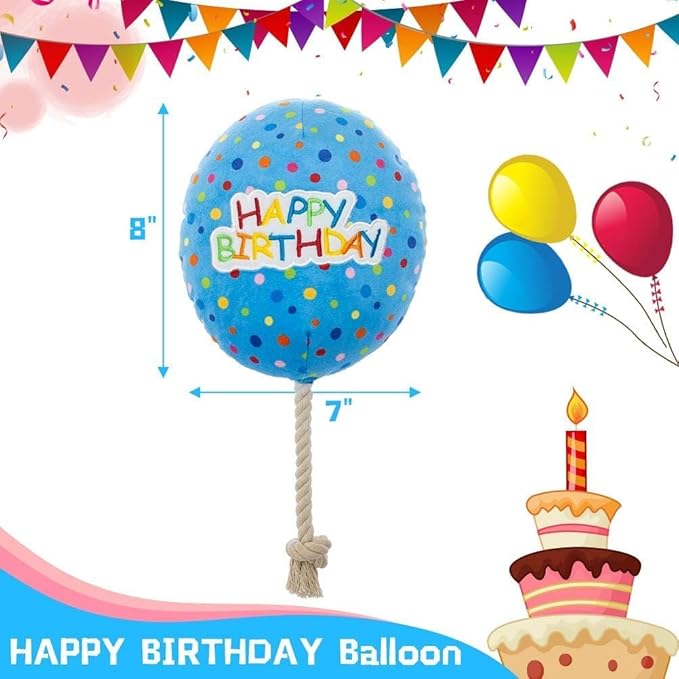 BINGPET Dog Birthday Bandana Set with Cake and Balloon,Dog Birthday Party Supplies for Boys and Girls,Puppy Chew Toys Gift for Large and Extra Large Dogs Pets - Blue