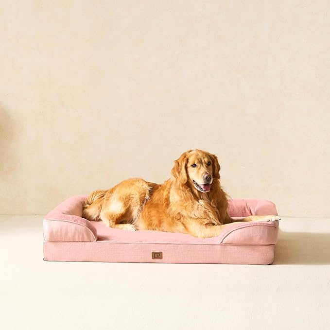 EHEYCIGA Orthopedic Dog Beds for Extra Large Dogs, Waterproof Memory Foam XXL Dog Bed with Sides, Non-Slip Bottom and Egg-Crate Foam Big Pet Couch Bed with Washable Removable Cover, Dusty Pink