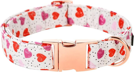 Lionet Paws Valentine Dog Collar, Heavy-Duty Cute Pink Heart Pattern Collar with Metal Buckle Pet for Medium Large Dogs, Neck 16-24 inches