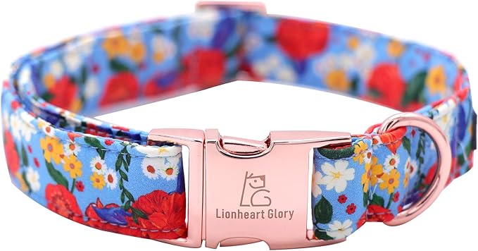 Lionheart glory Floral Print Dog Collar Adjustable Soft Dog Collar with Bowtie, Girl Pet Collars for X-Small Small Medium Large Dogs