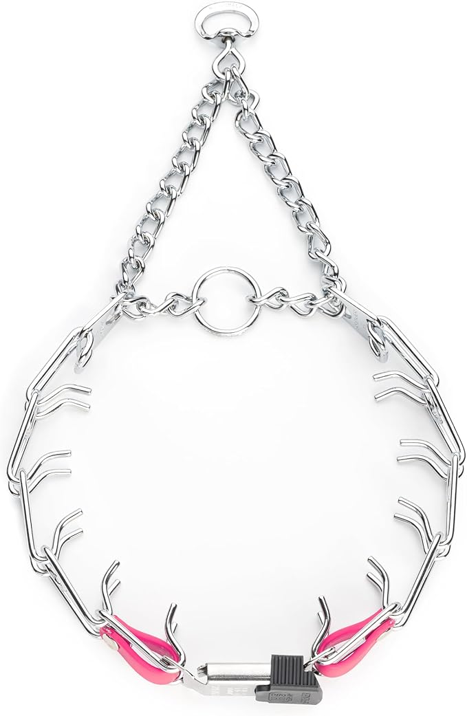 Herm Sprenger Chrome Plated Steel Dog Collar with Quick Release ClicLock Buckle and Biothane Insert Training Collar for Dogs Made in Germany (Passionfruit Pink, 22in x 3.0mm(Neck Size up to 18-19in))