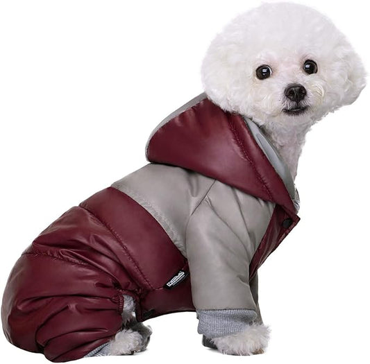 Winter Small Medium Dog Coat,Hooded Four-Legged Dog Jacket Cotton-Padded for Puppy Cat Doggie Pets Dog Clothes Apparel Clothing (XXL, Red)
