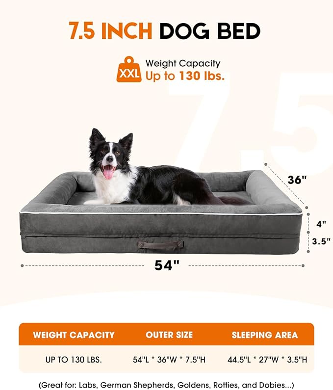 XX-Large Orthopedic Dog Couch for Giants, Waterproof & Non-Slip, Four-Sided Cushion, Gray